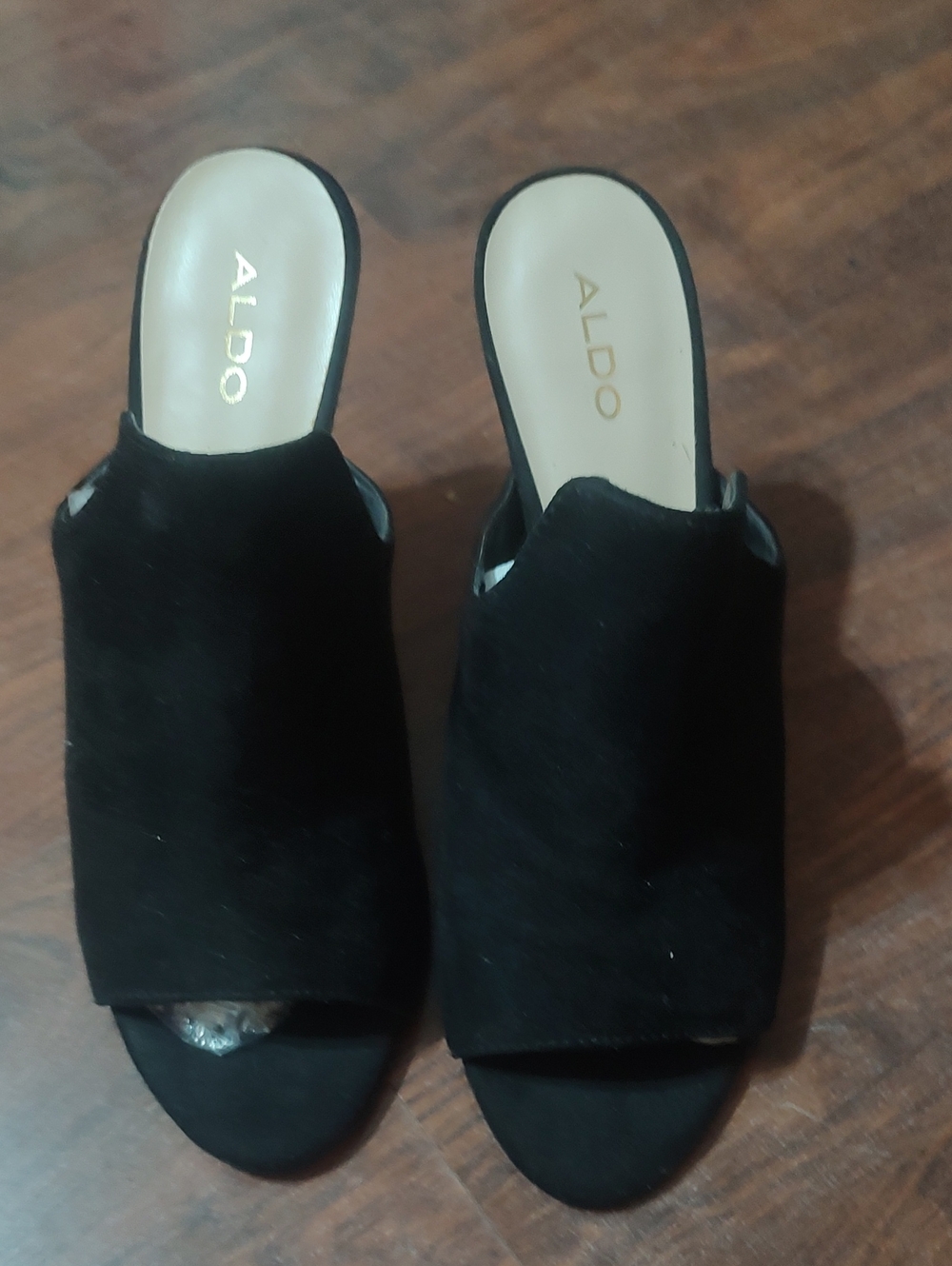 Aldo Black Suede Open-Toe Slide Mules